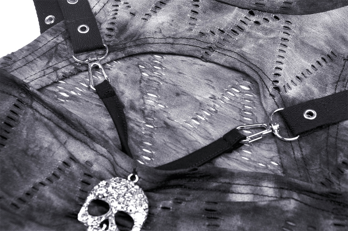 Gothic off-shoulder long sleeve top featuring a cutout skull pendant and edgy design details.