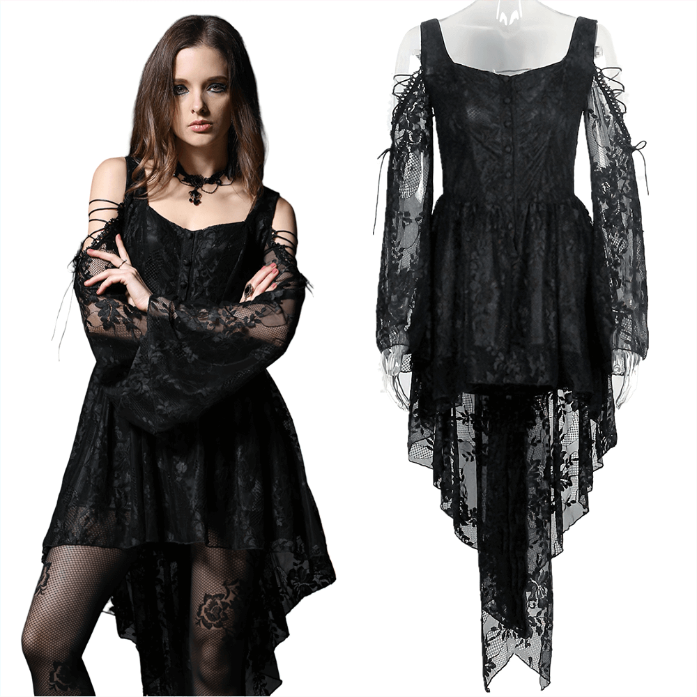 Gothic Off-the-Shoulder Lace Dress with Long Sleeves