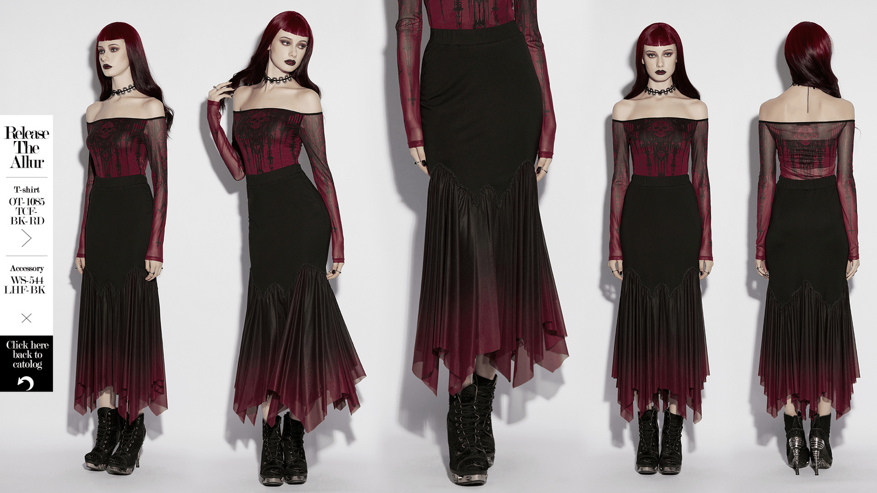 Gothic Ombre Mesh Mermaid Maxi Skirt for Women showcased on a model, highlighting its dramatic layered hem and fitted design.