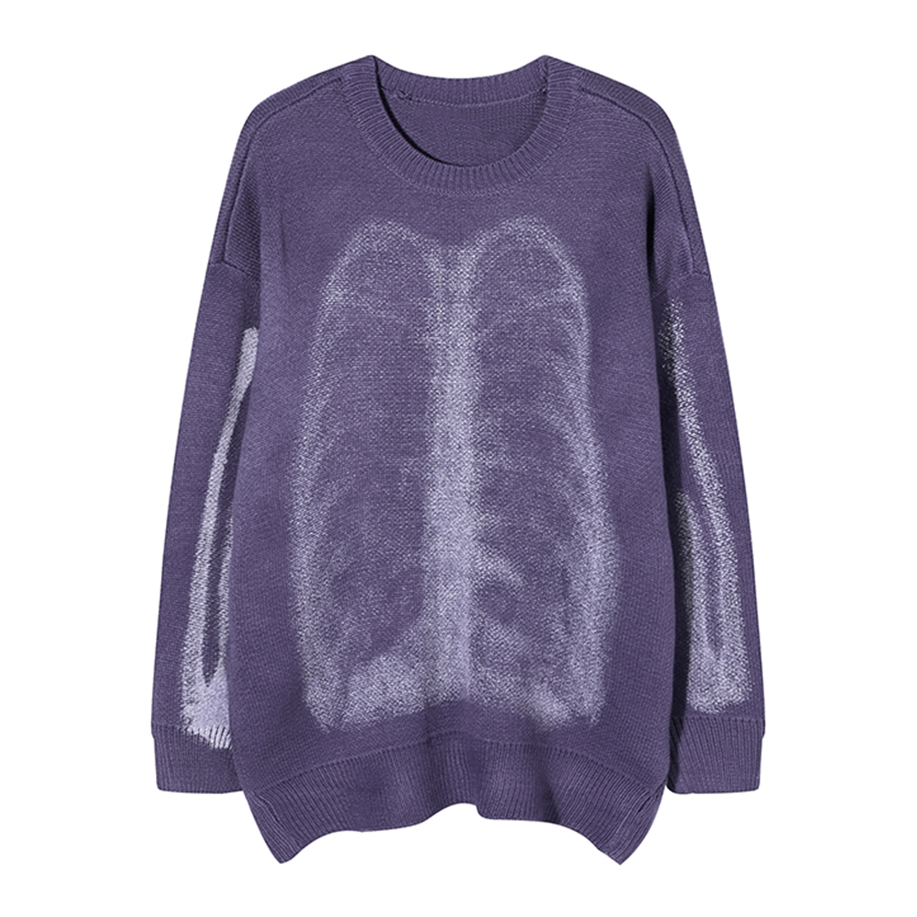 Gothic Oversize Knit Sweater With Skeleton Print / Casual Thick Loose Pullover - HARD'N'HEAVY