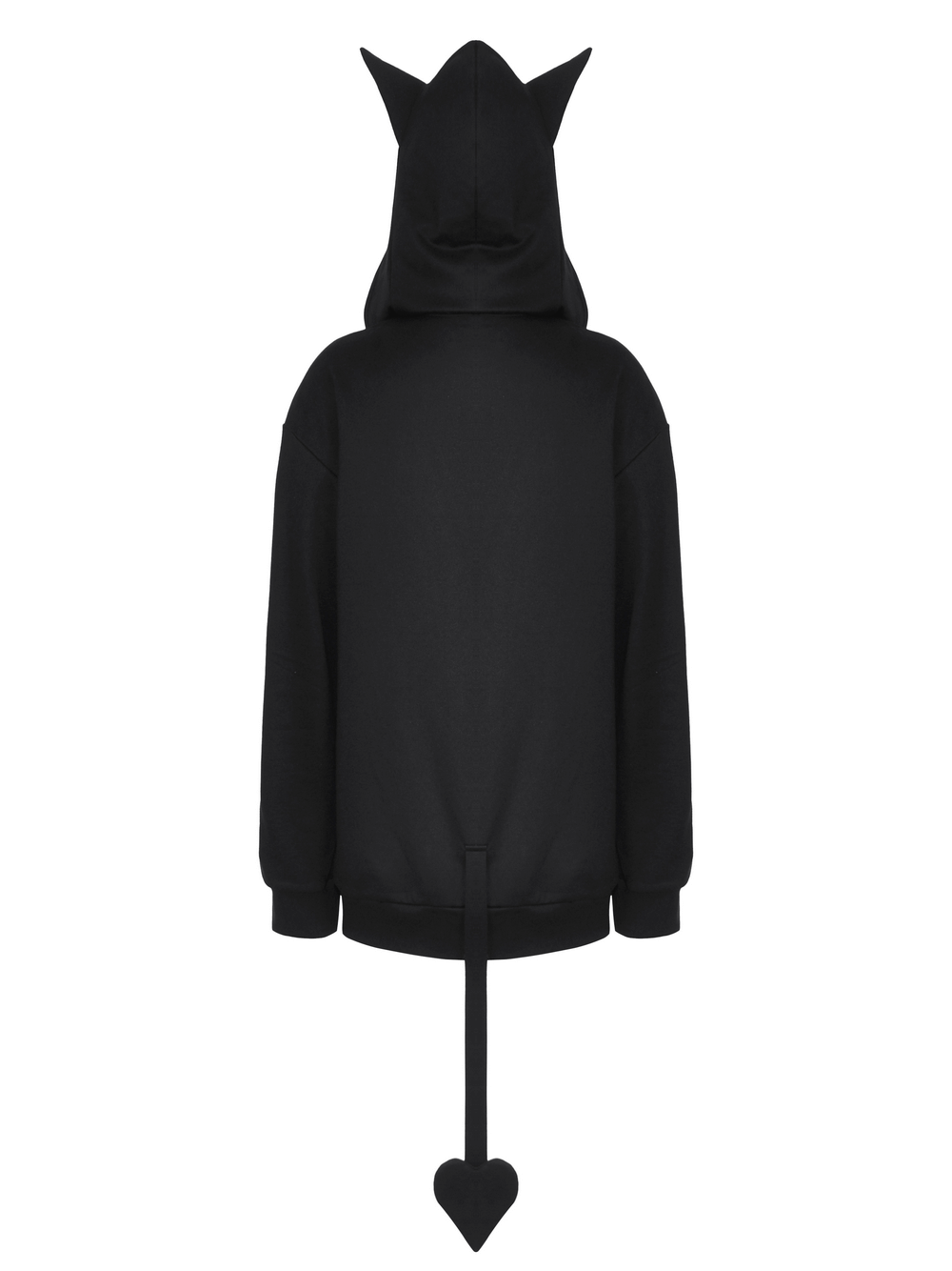 Black gothic oversized hoodie with cat ears and heart-shaped devil tail, perfect for edgy streetwear style.