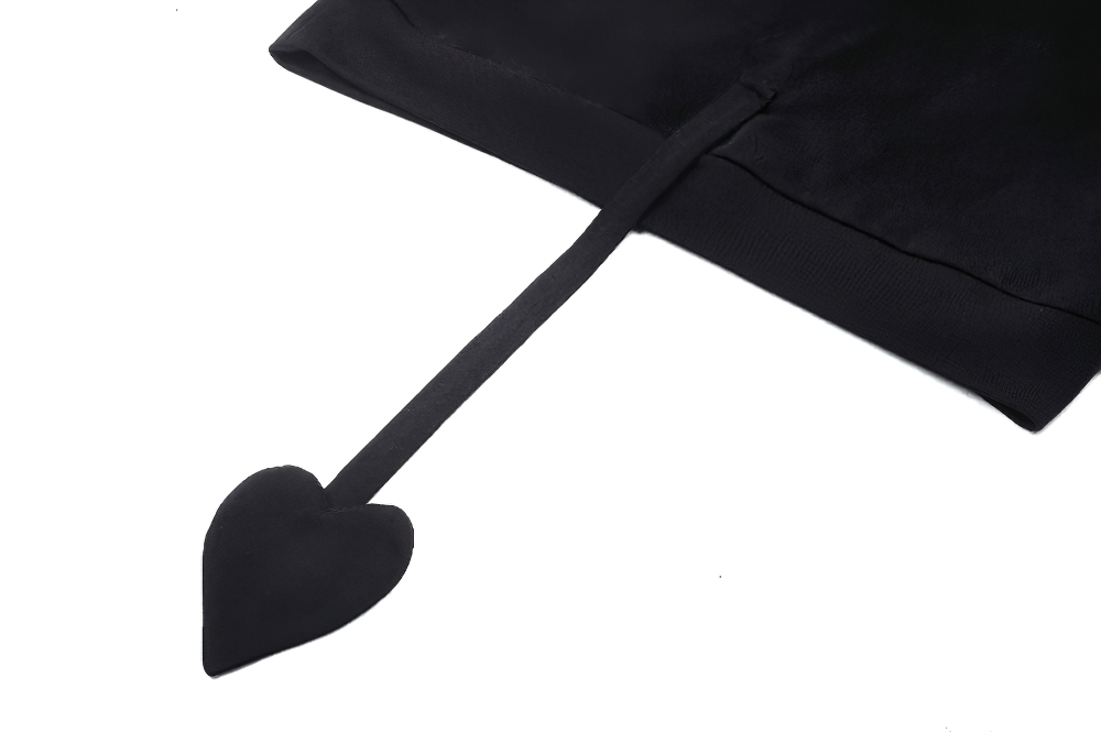 Close-up of the heart-shaped tail detail on a gothic oversized hoodie with cat ears. Perfect for daring streetwear style!