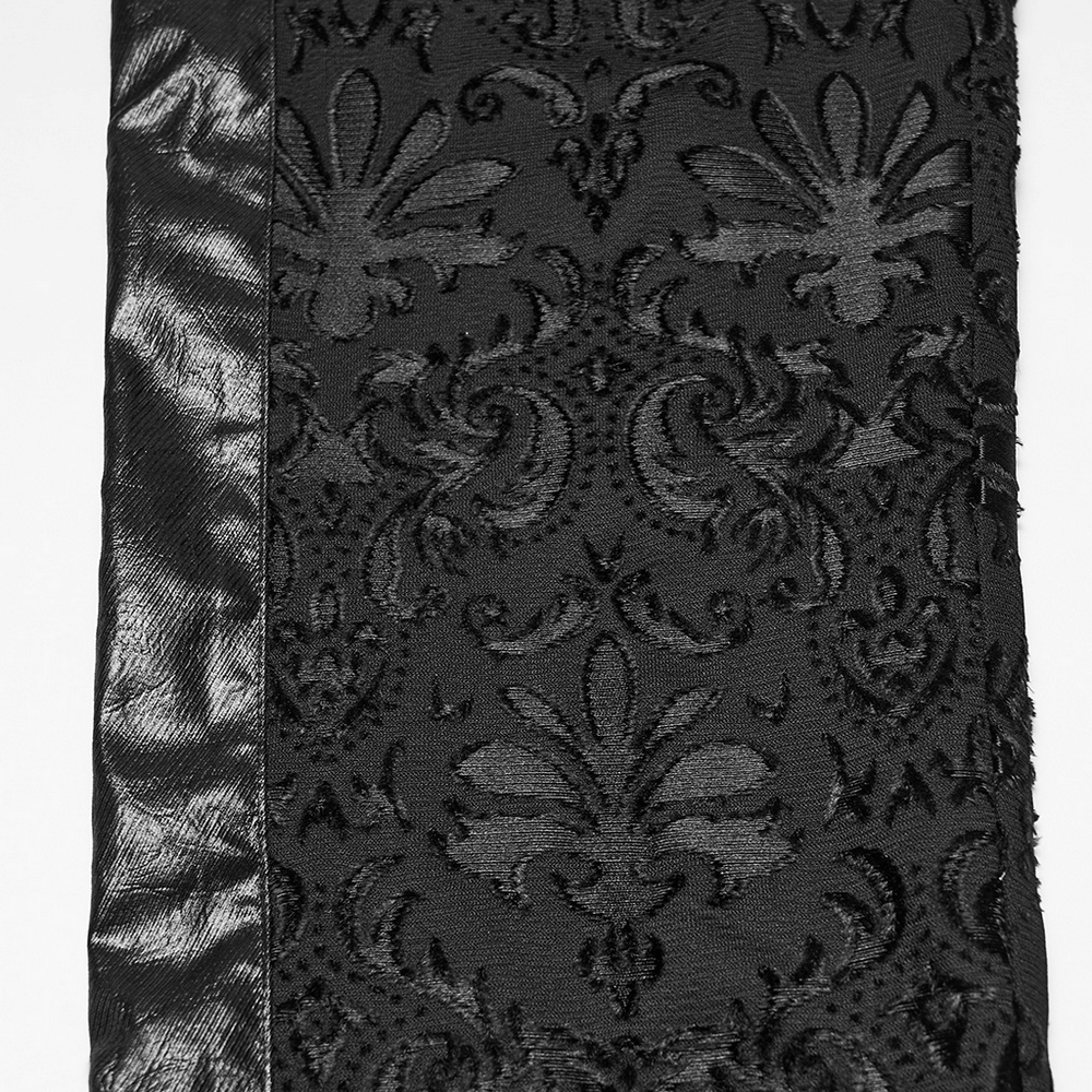 Close-up of the fabric texture on Gothic Palace Embroidered Pants with Adjustable Waist featuring intricate black embroidery.