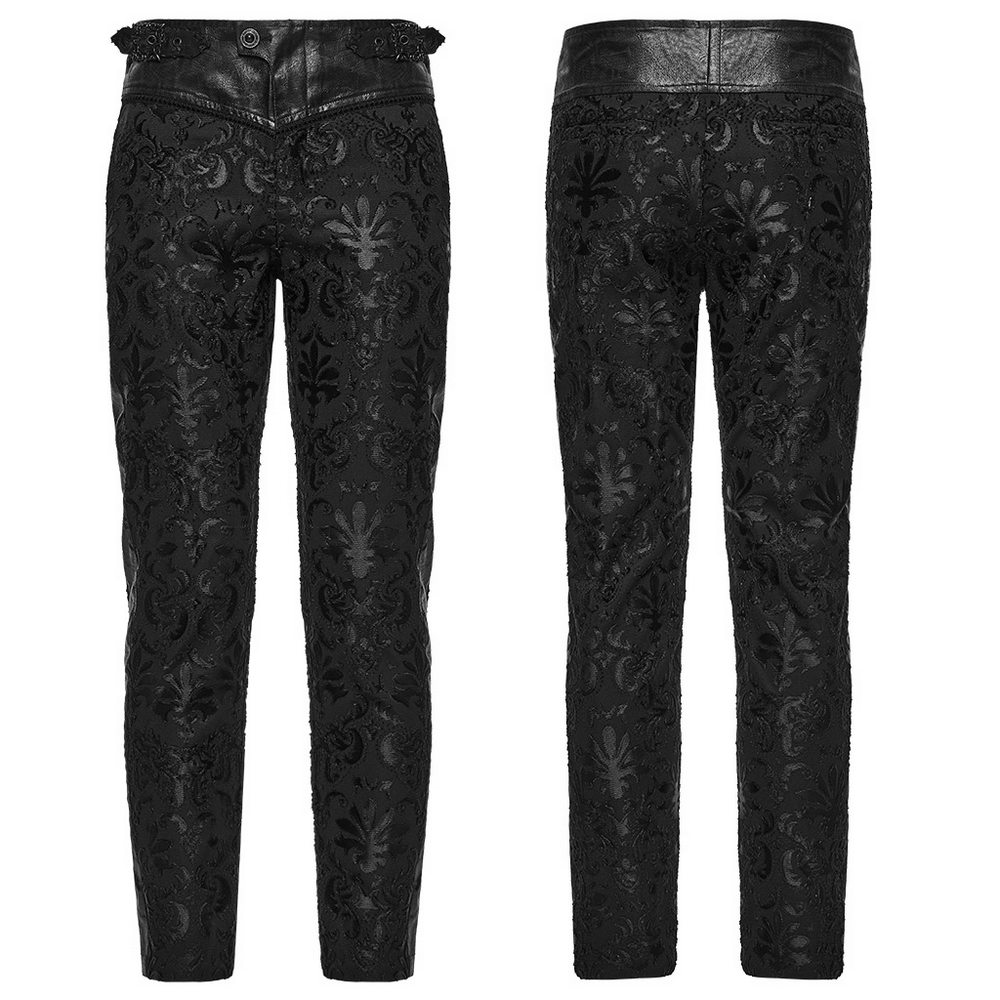 Gothic Palace Embroidered Pants with Adjustable Waist showcasing retro floral design on elegant black fabric.