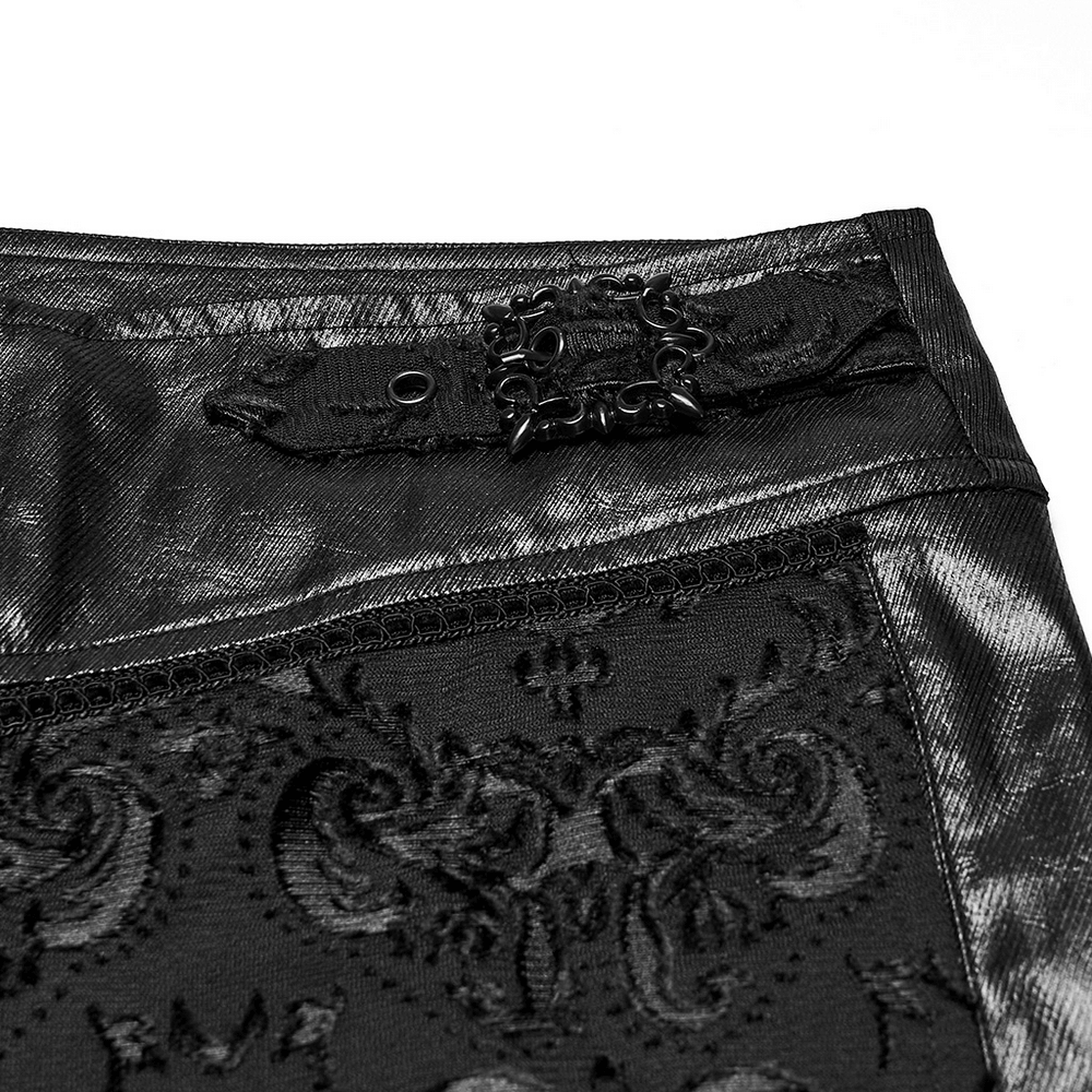 Gothic Palace Embroidered Pants with Adjustable Waist featuring intricate black embroidery close-up.