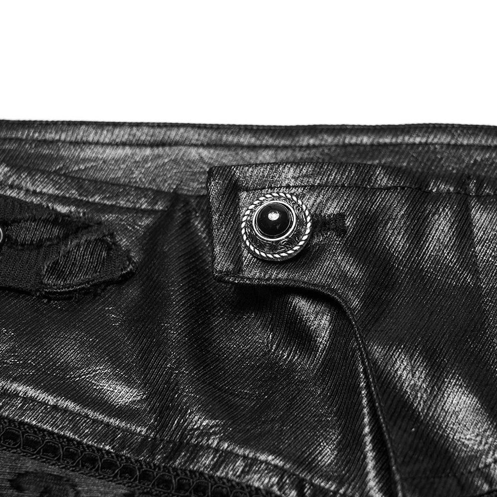 Close-up of the button detail on Gothic Palace Embroidered Pants with Adjustable Waist, showcasing elegant craftsmanship.