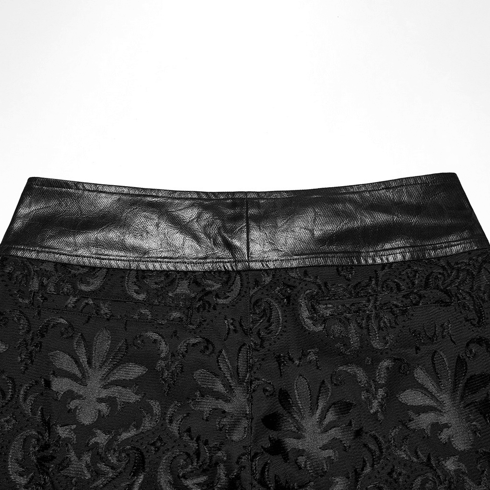 Gothic Palace Embroidered Pants with Adjustable Waist showing the elegant embroidered design and leather waistband.