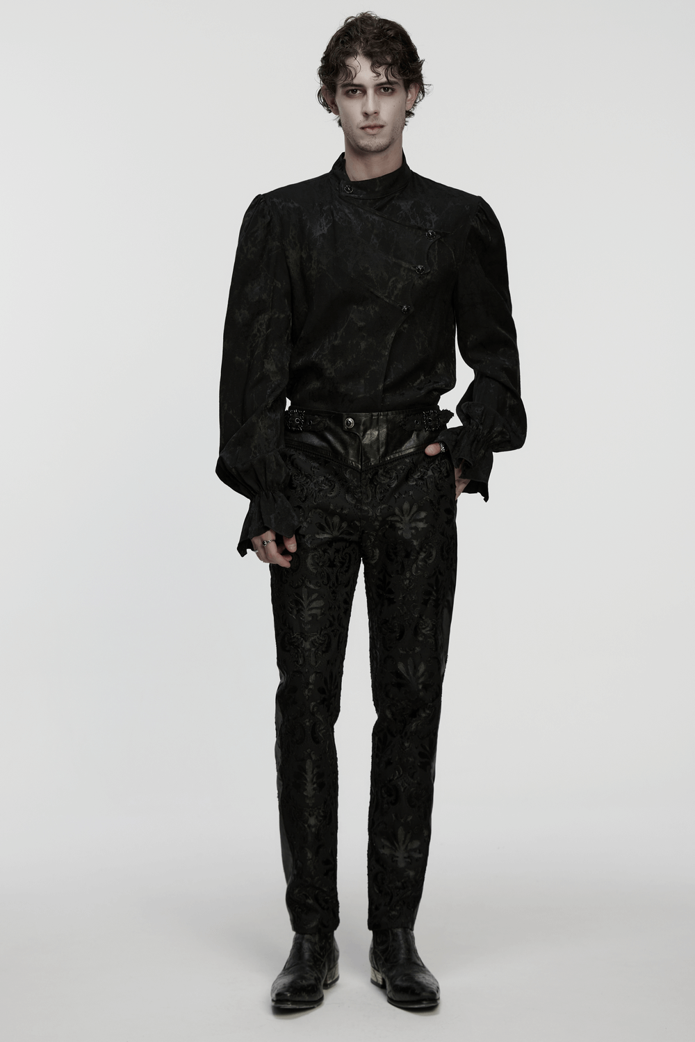 Gothic Palace Embroidered Pants with Adjustable Waist featured in an elegant gothic outfit.