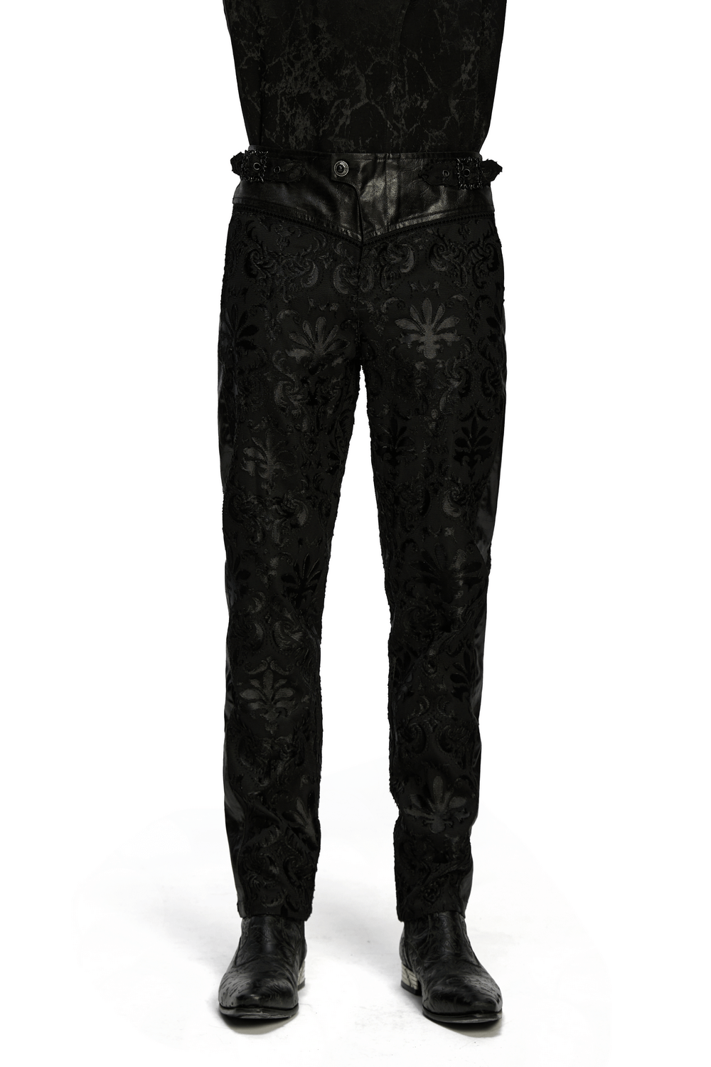 Gothic Palace Embroidered Pants with Adjustable Waist featuring elegant floral designs and a noble texture.