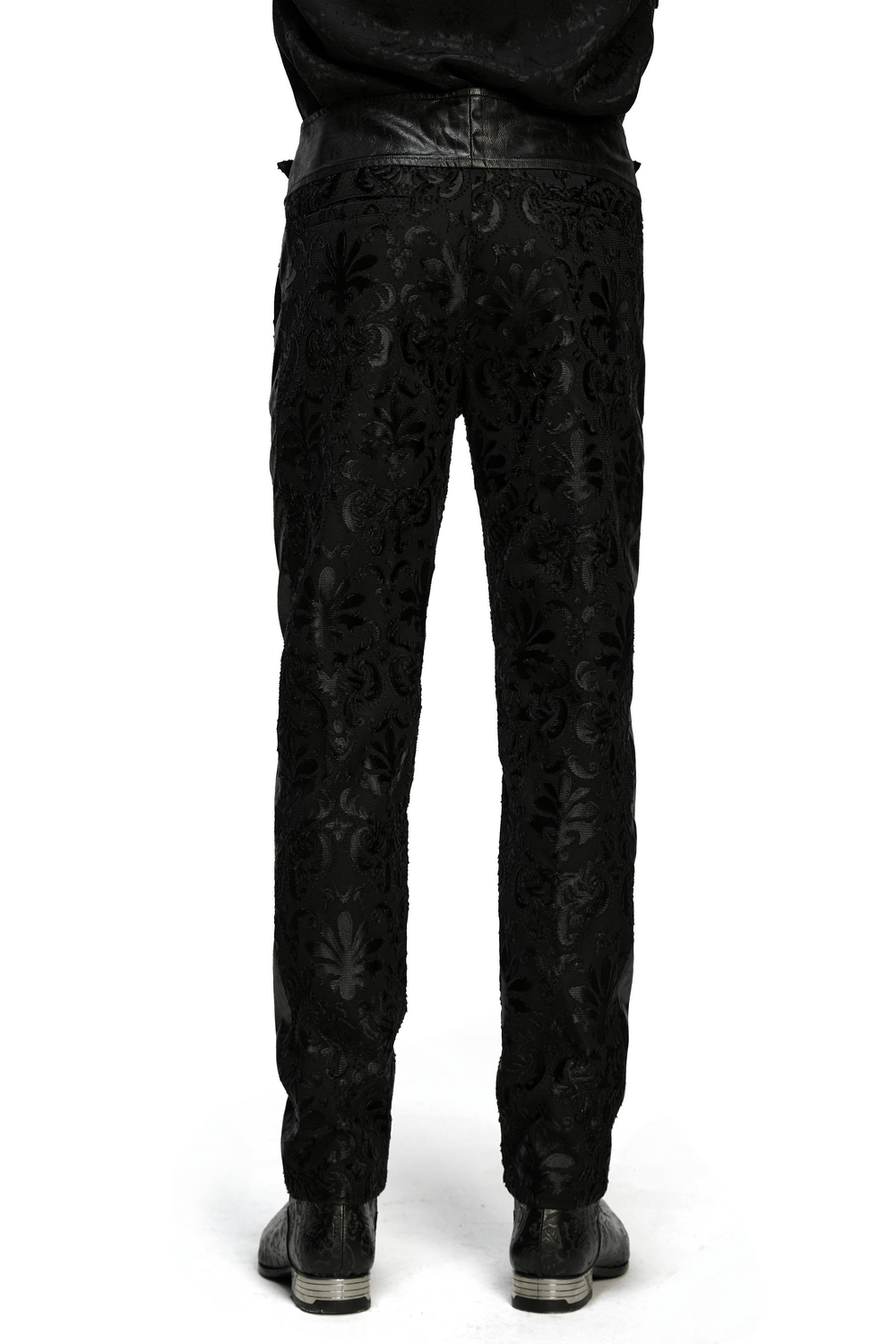 Gothic Palace Embroidered Pants with Adjustable Waist seen from behind, showcasing the intricate floral design.