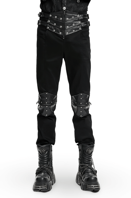 Gothic Pants with Leather Straps and Metal Accents