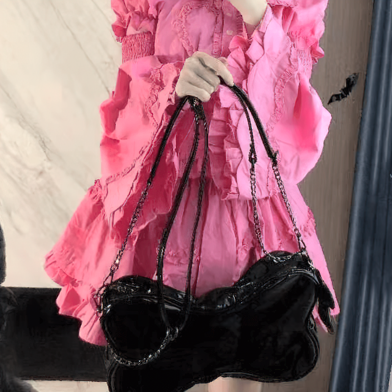 Gothic Patent Leather Bone Shape Bag / Punk Style Single Crossbody Bag - HARD'N'HEAVY