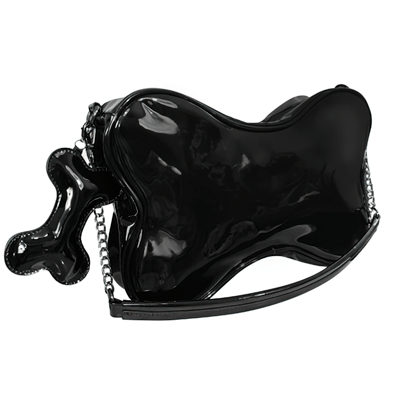 Gothic Patent Leather Bone Shape Bag / Punk Style Single Crossbody Bag - HARD'N'HEAVY