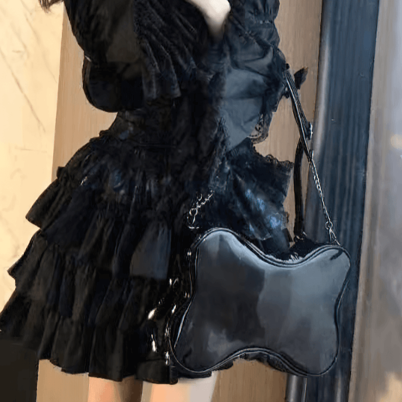 Gothic Patent Leather Bone Shape Bag / Punk Style Single Crossbody Bag - HARD'N'HEAVY