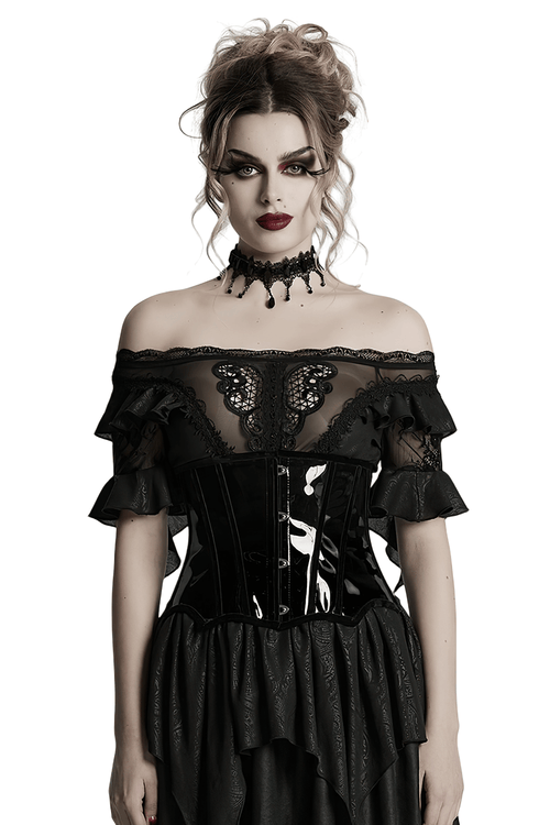 Gothic Patent Leather Lace-up Corset with Adjustable Back