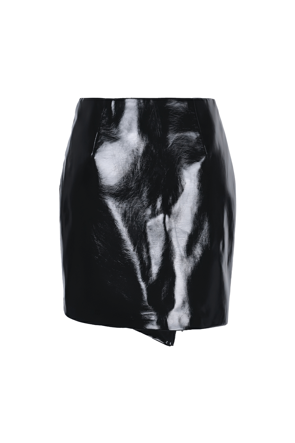 Gothic Patent Leather Mini Skirt with Asymmetrical Hem