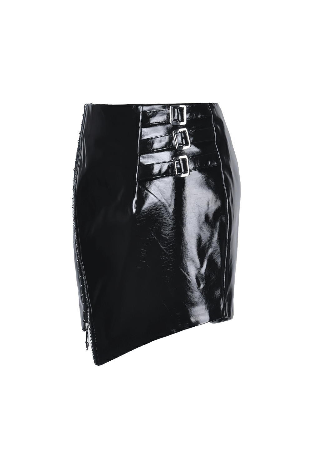 Gothic Patent Leather Mini Skirt with Asymmetrical Hem