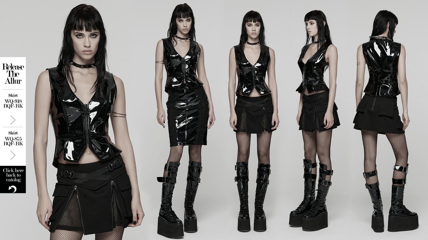 Gothic Patent Leather Vest with Punk Star Detail showcased from multiple angles on a model.