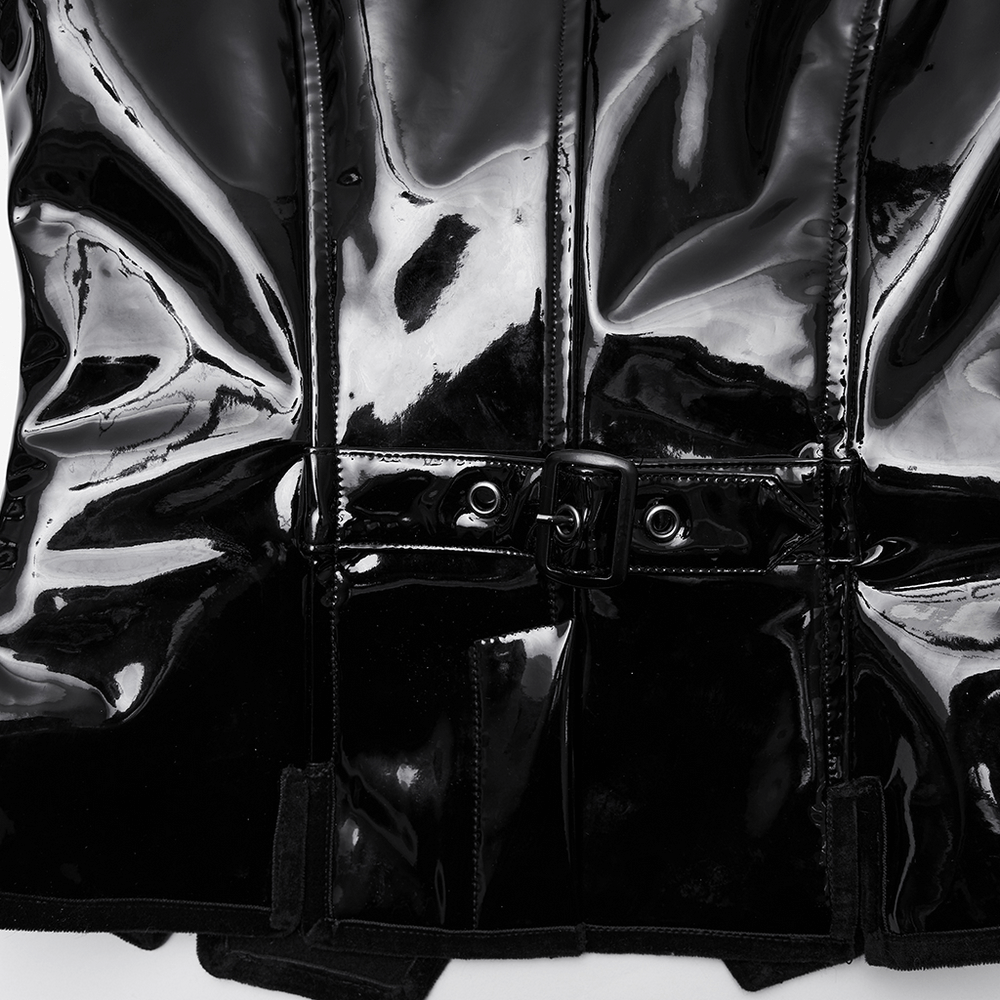 Gothic Patent Leather Vest with Punk Star Detail in sleek black finish and bold buckle design.