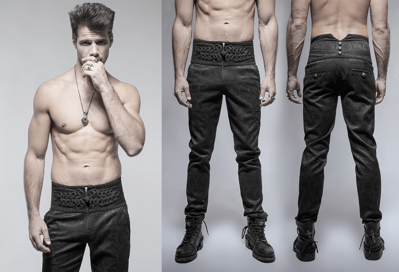 Gothic Peacock Buttons Jacquard Pants for Men