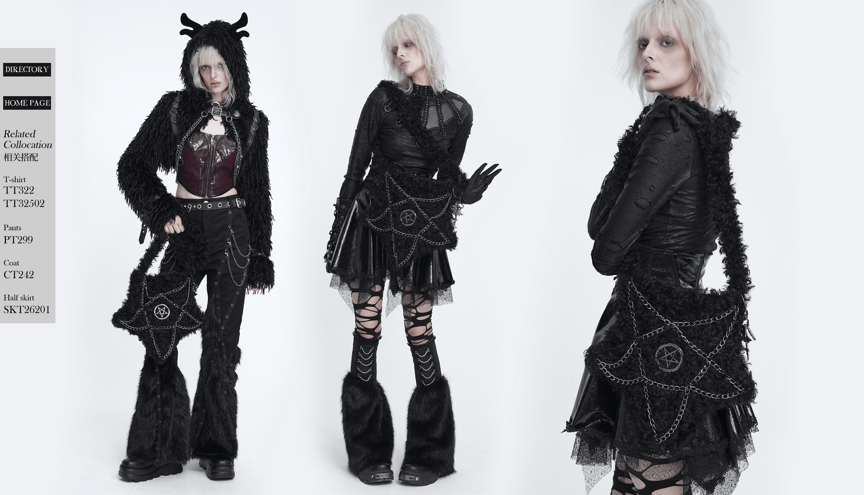 Gothic Pentagram Faux Fur Shoulder Bag with Chains