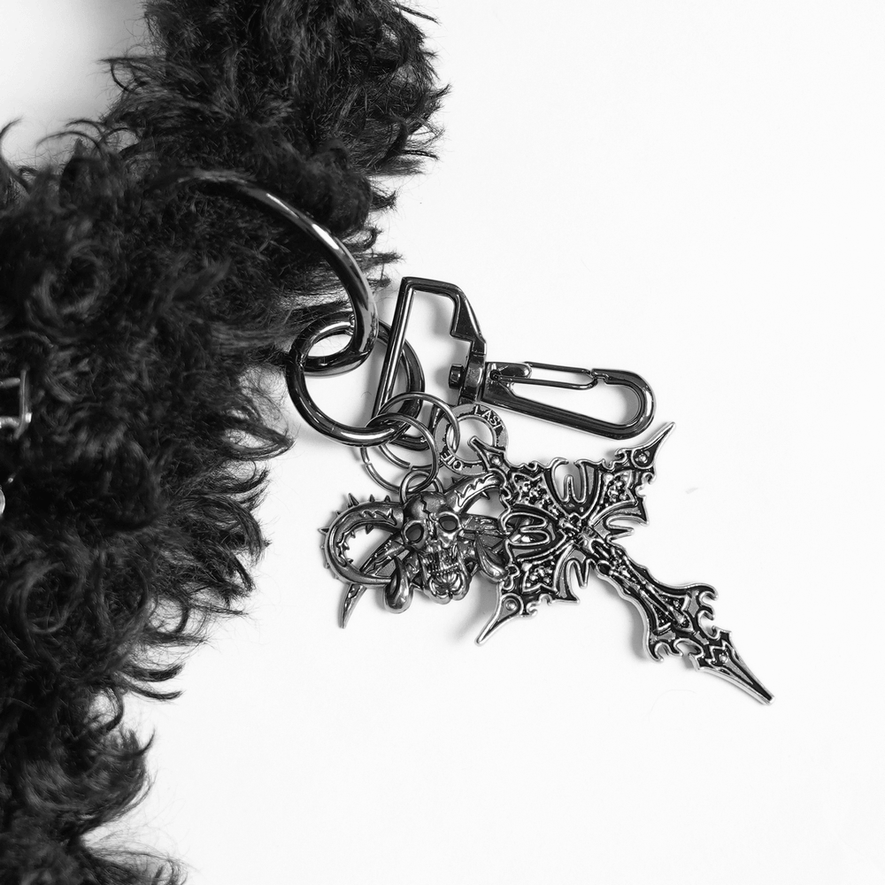 Gothic Pentagram Faux Fur Shoulder Bag with Chains