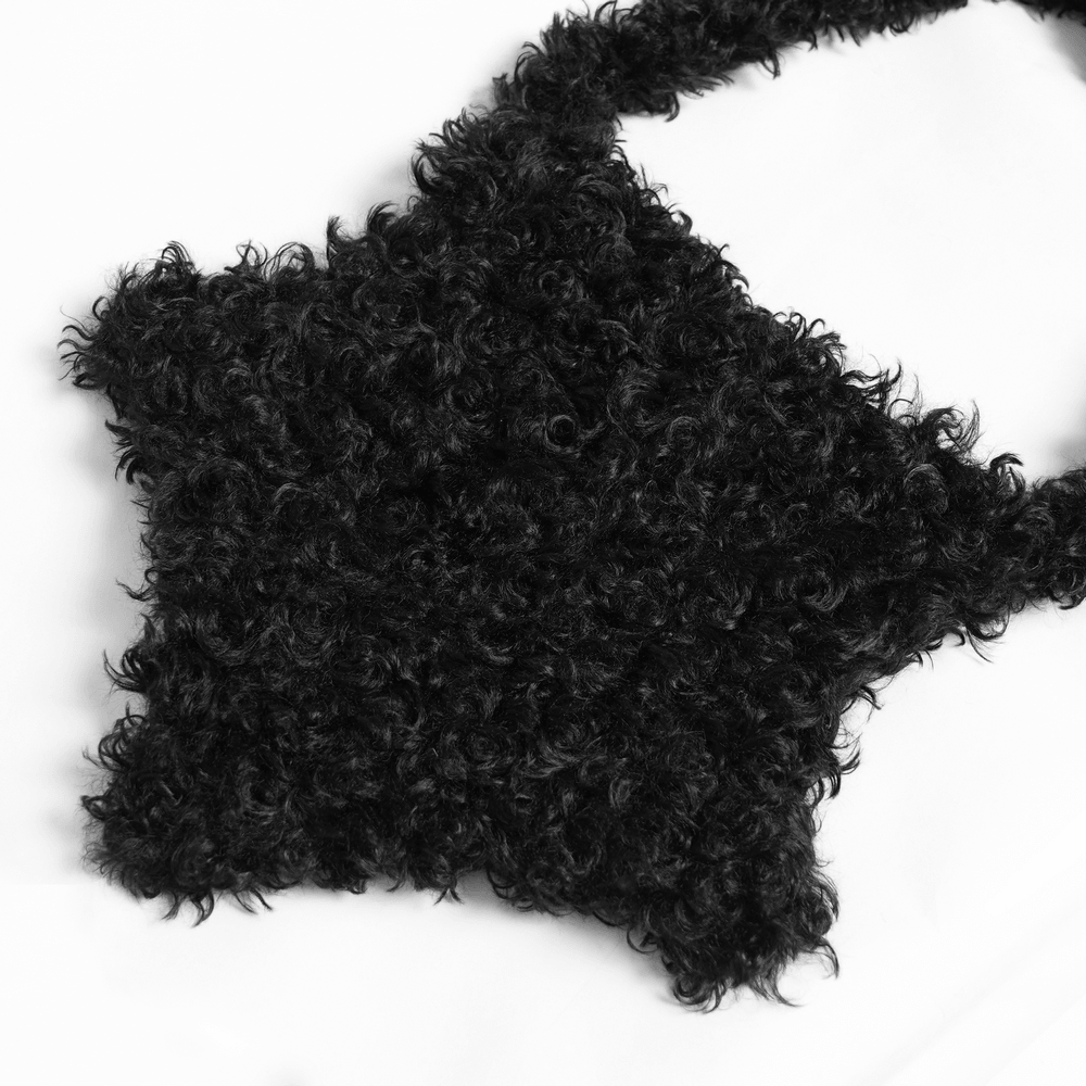 Gothic Pentagram Faux Fur Shoulder Bag with Chains