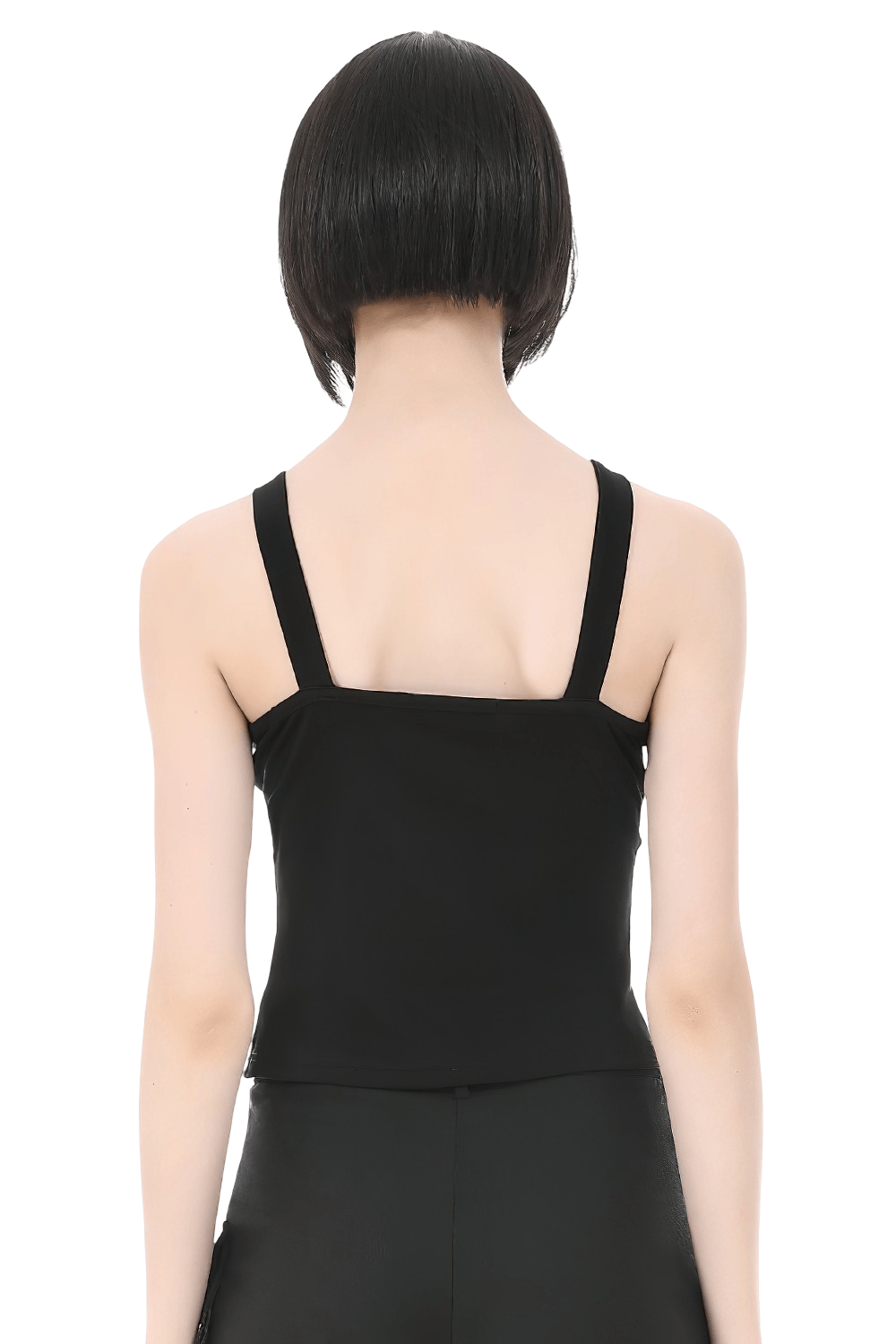 Gothic Pentagram Mesh Tank Top with Studded Side Detail - Back view of black sleeveless top.