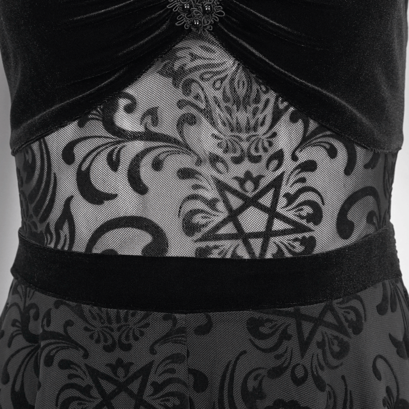 Gothic Pentagram Strappy Irregular Dresses / Women's Vintage Backless Black Dress - HARD'N'HEAVY