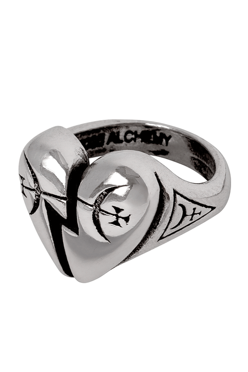 Anillo de Corazón Roto de Peltre Gótico y Sello Místico