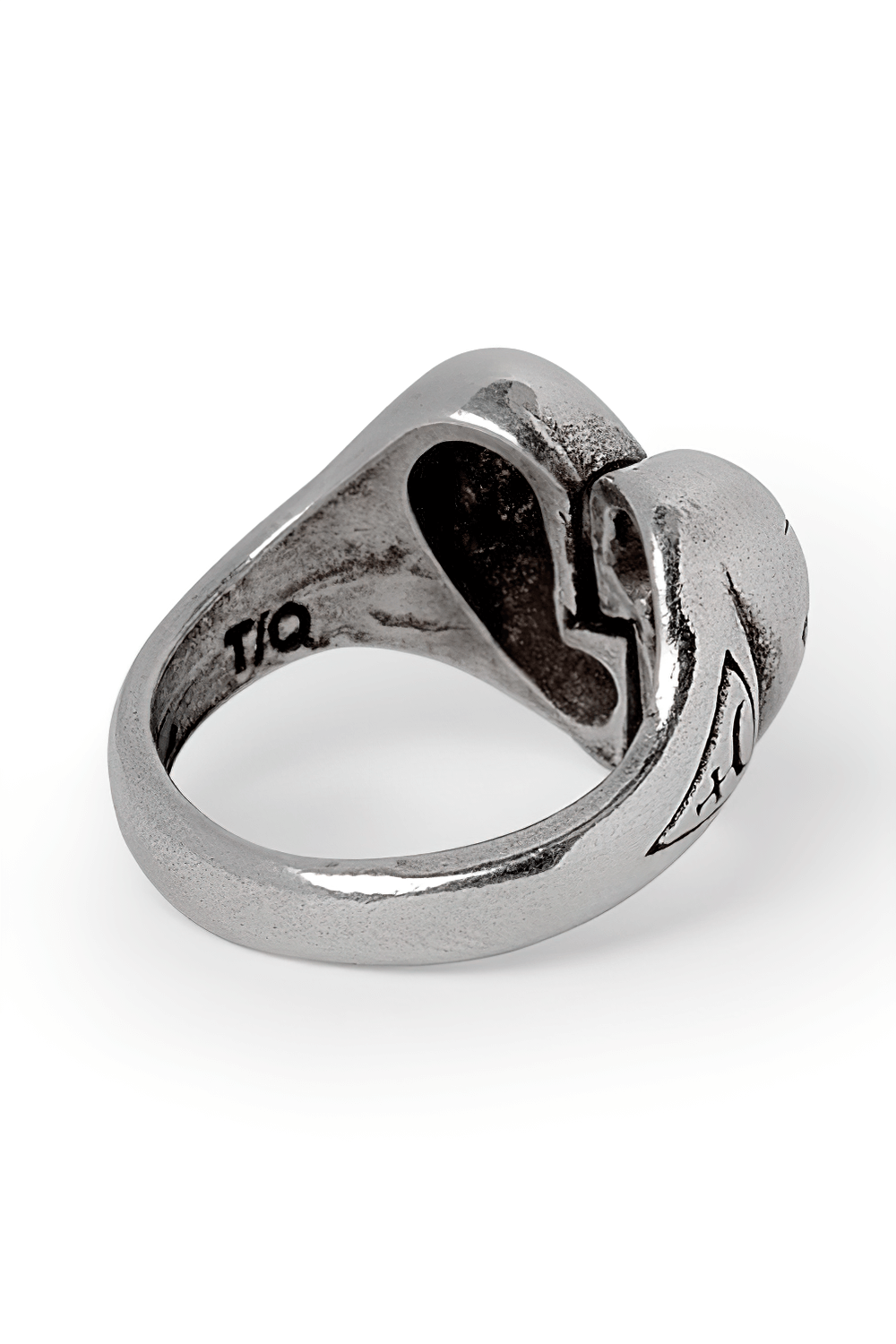 Gothic Pewter Broken Heart and Mystical Sigil Ring showcasing a unique broken heart design and alchemical symbols.