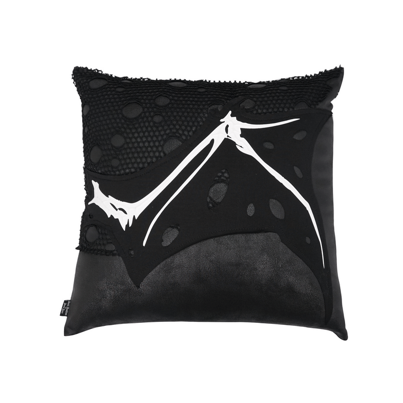 Gothic Pillow with Wing Bone Print / Comfortable Filled Cushion with Mesh Detail - HARD'N'HEAVY