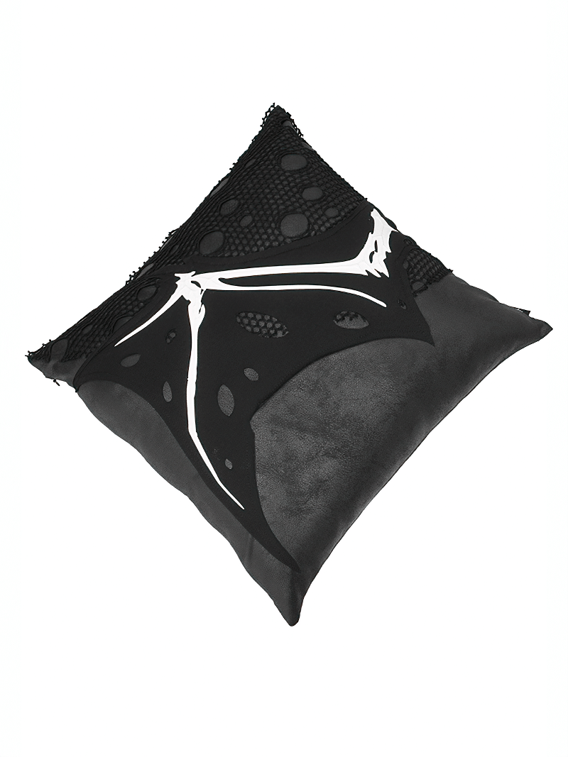 Gothic Pillow with Wing Bone Print / Comfortable Filled Cushion with Mesh Detail - HARD'N'HEAVY