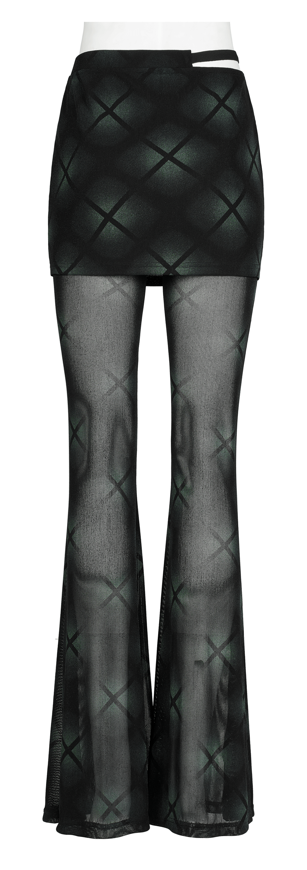 Gothic Plaid Mesh Flared Skirt-Pants With S-Shaped Buckle