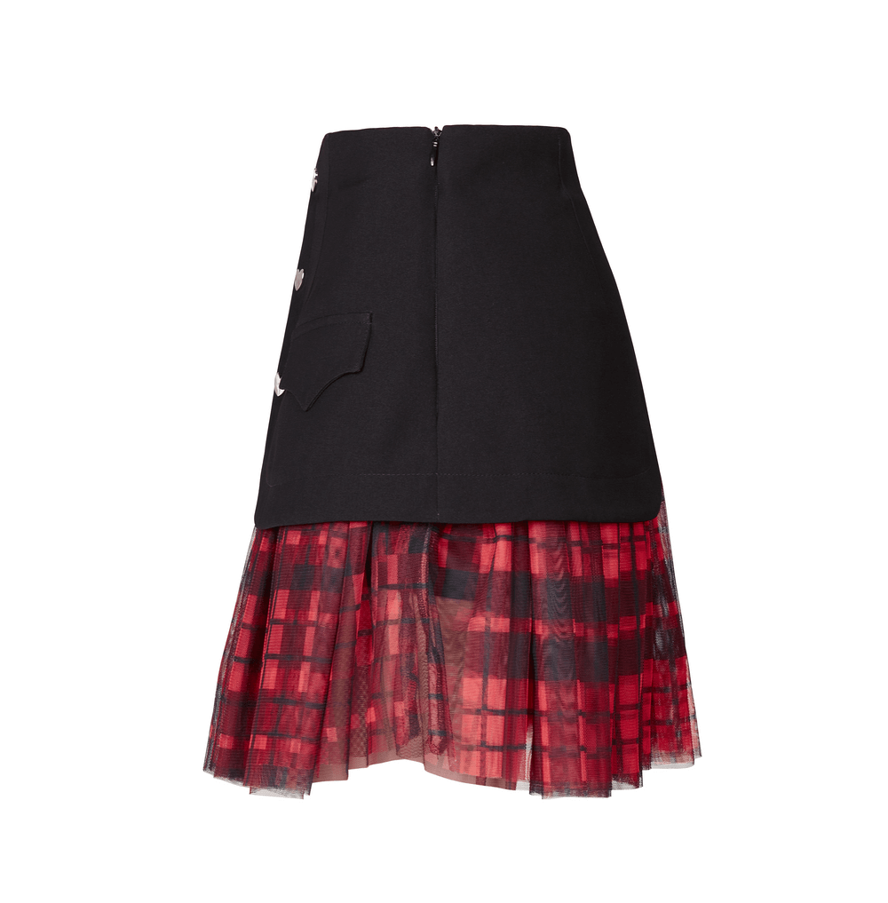 Gothic Plaid Pleated Mini Skirt with Heart Buttons