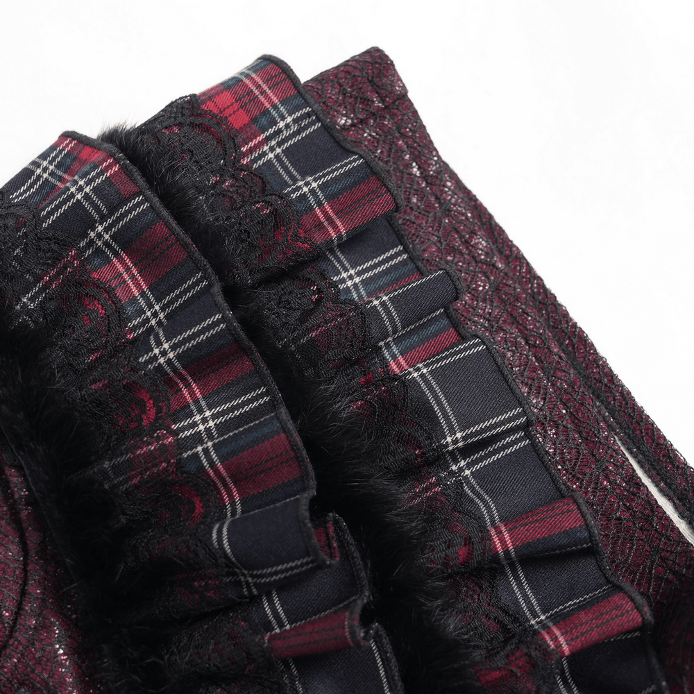 Gothic Plaid Ruffle Shorts with Star Belt Detail showcasing elegant plaid patterns and playful ruffles.