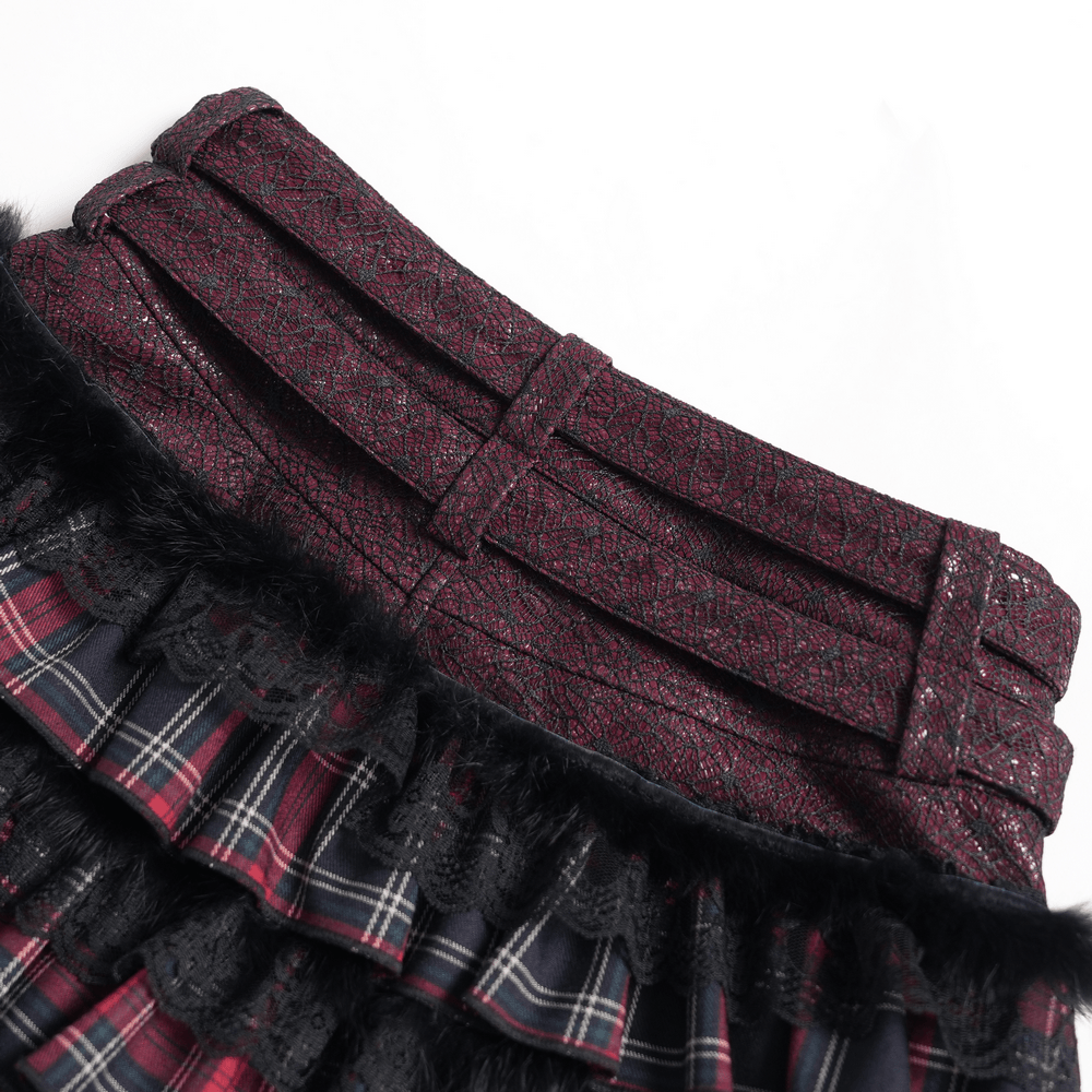 Gothic Plaid Ruffle Shorts with Star Belt Detail showcasing the stylish waistband and ruffle design.