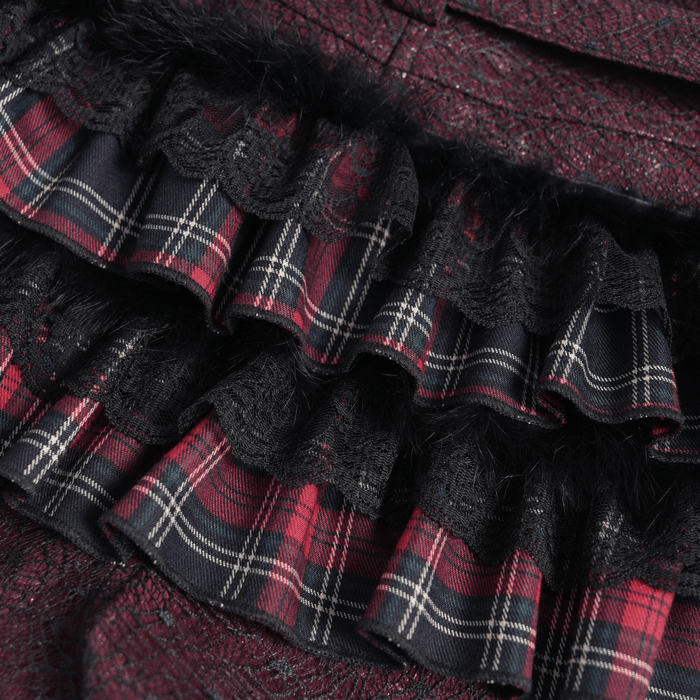 Gothic Plaid Ruffle Shorts with Star Belt Detail showcasing the stylish plaid and elegant ruffle design.