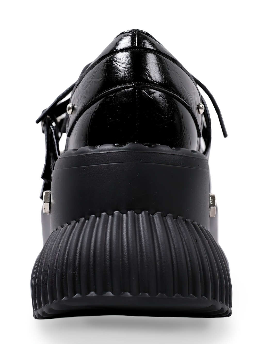 Gothic Platform Derby Shoes with Buckle Straps, black industrial punk oxfords with buckle straps and chunky platform sole