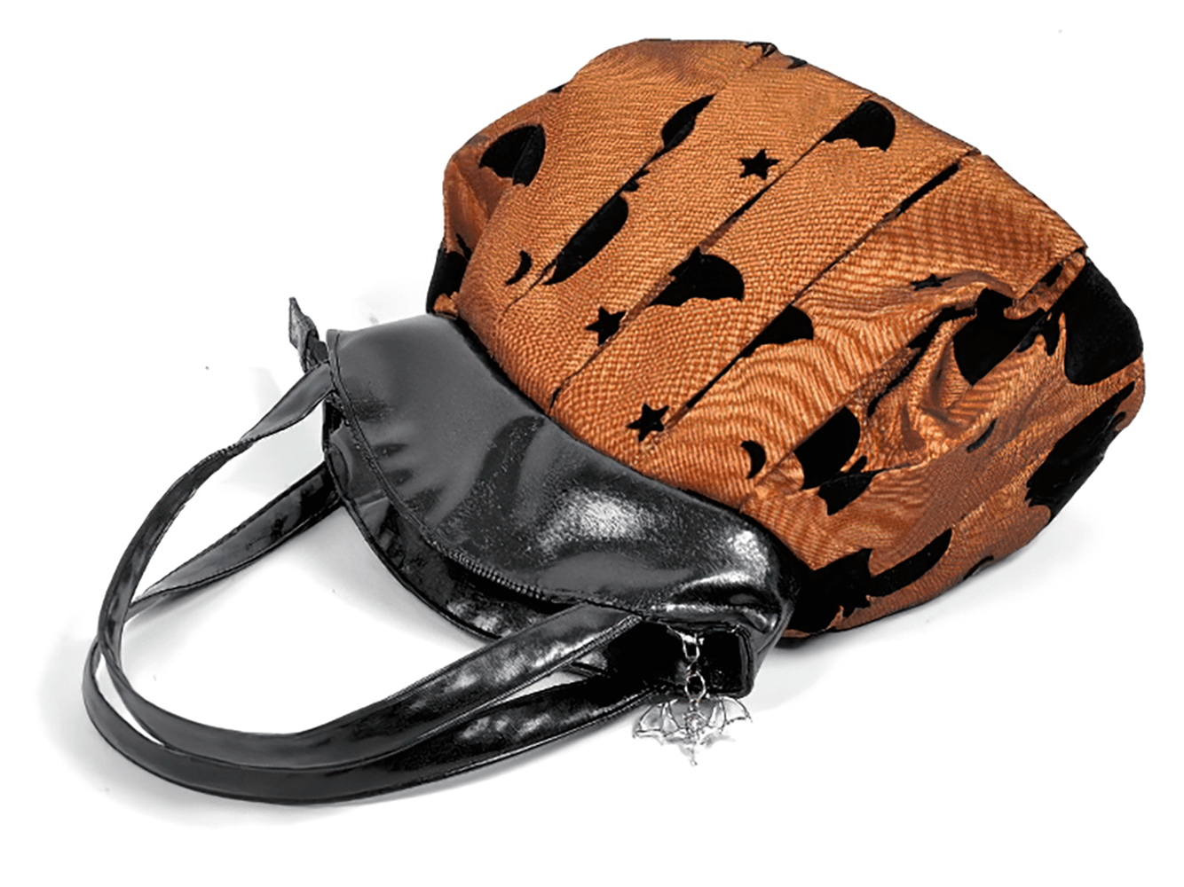 Gothic Pleated Bat and Star Print Handbag with Bat Zipper showcasing its intricate design and stylish features.