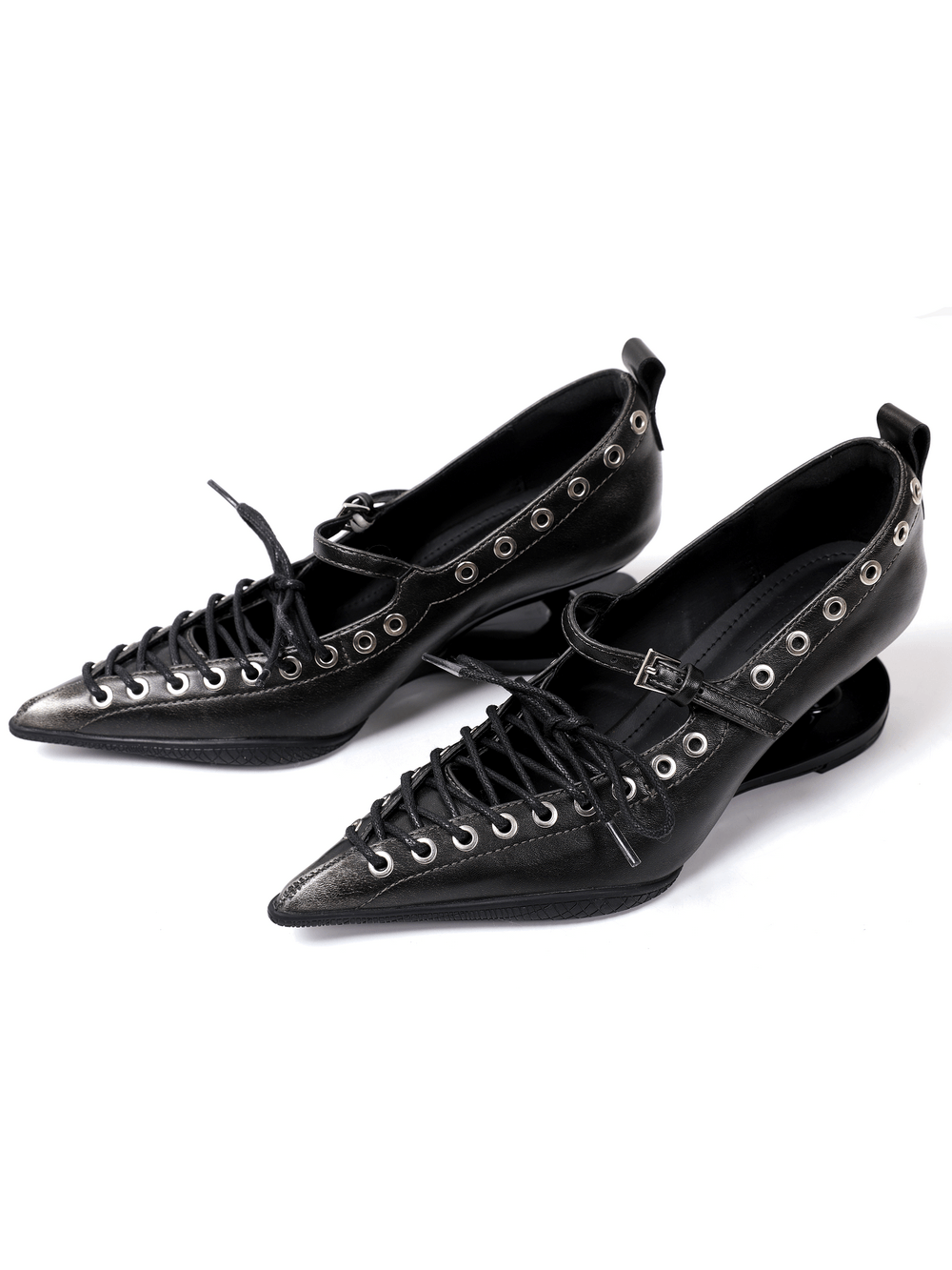 Gothic Pointed Toe Lace-Up Pumps with Sculpted Heels