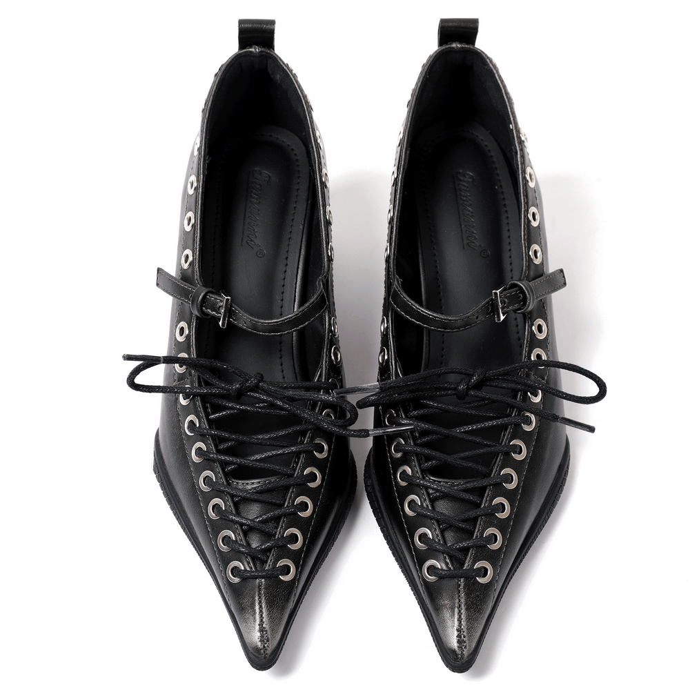 Gothic Pointed Toe Lace-Up Pumps with Sculpted Heels