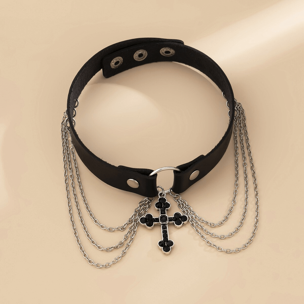 Gothic Pu Leather Black Cross Necklace / Punk Grunge Accessories for Women - HARD'N'HEAVY