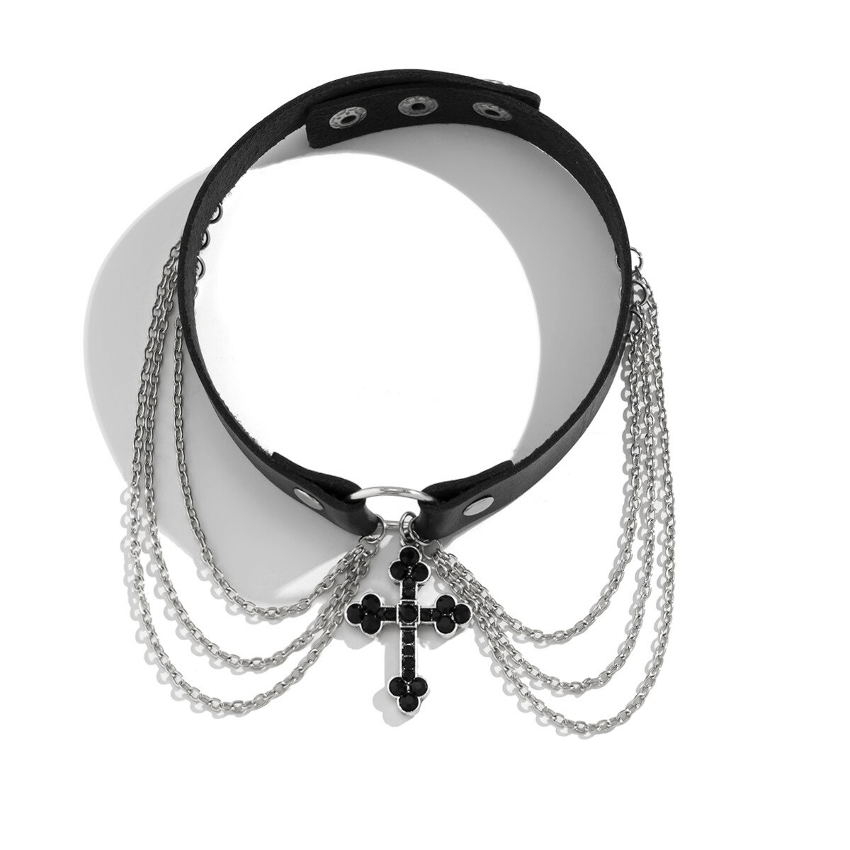 Gothic Pu Leather Black Cross Necklace / Punk Grunge Accessories for Women - HARD'N'HEAVY