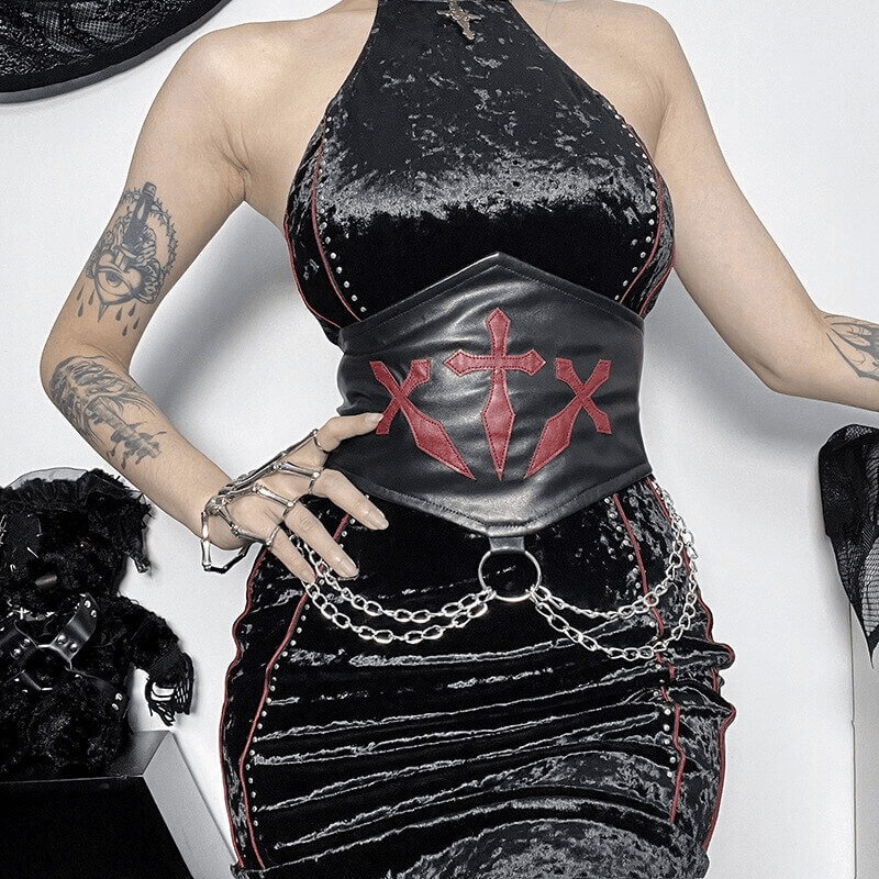 Gothic PU Leather Corset Belt with Chain for Lady / Vintage Women's Accessories - HARD'N'HEAVY