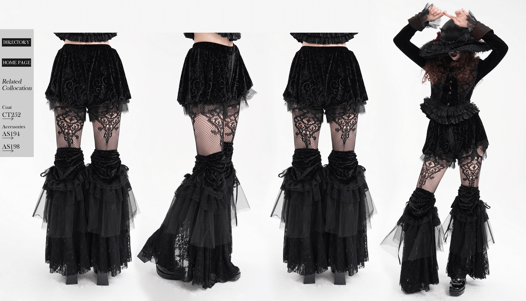 Gothic velvet puff shorts with lace trim, baroque patterns, and a voluminous silhouette, perfect for dark romantic outfits.