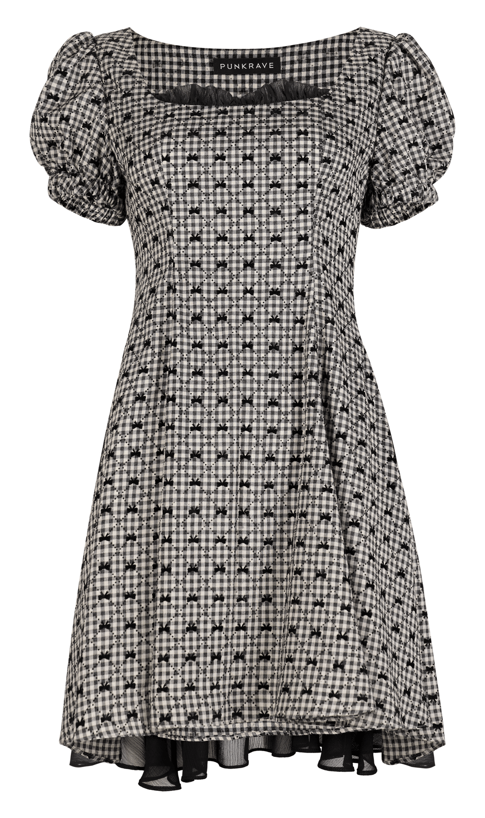 Gothic Puff Sleeve Checked Dress with Layered Hem
