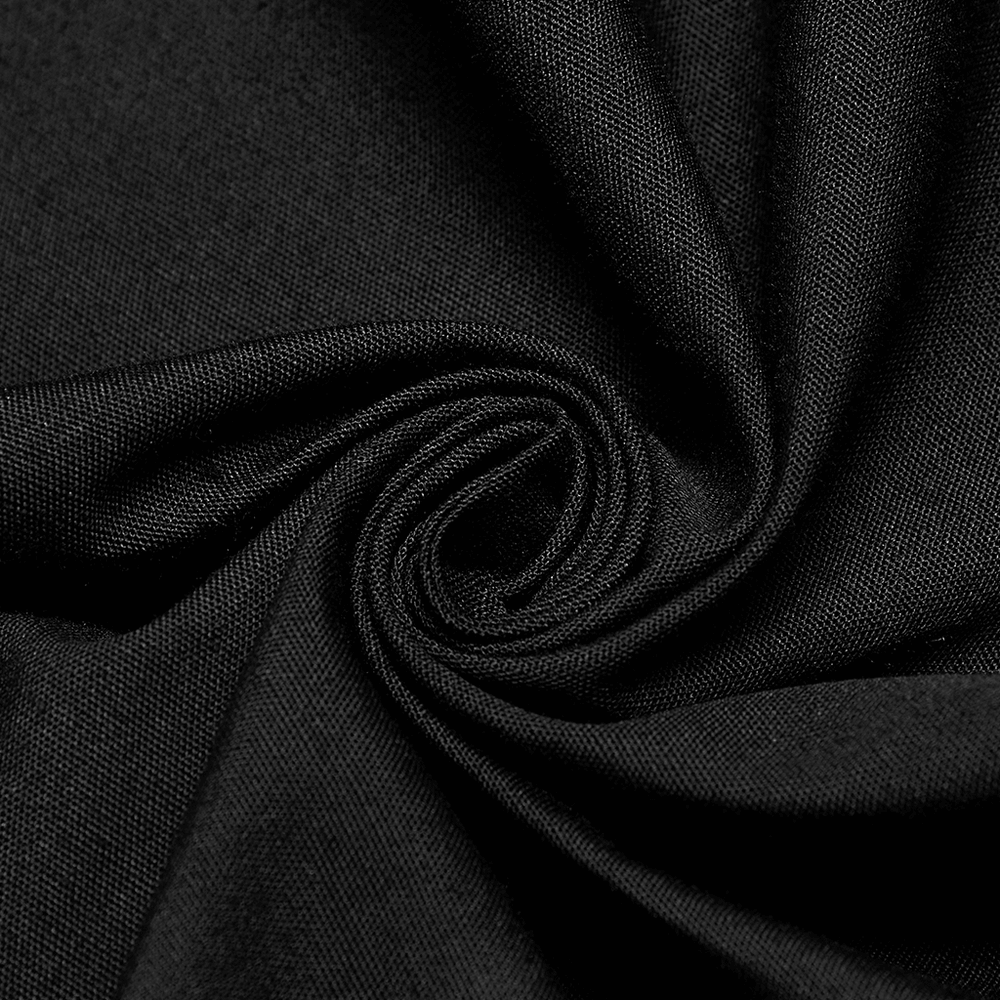 Close-up of soft black fabric showcasing texture, perfect for Gothic Punk fashion clothing.