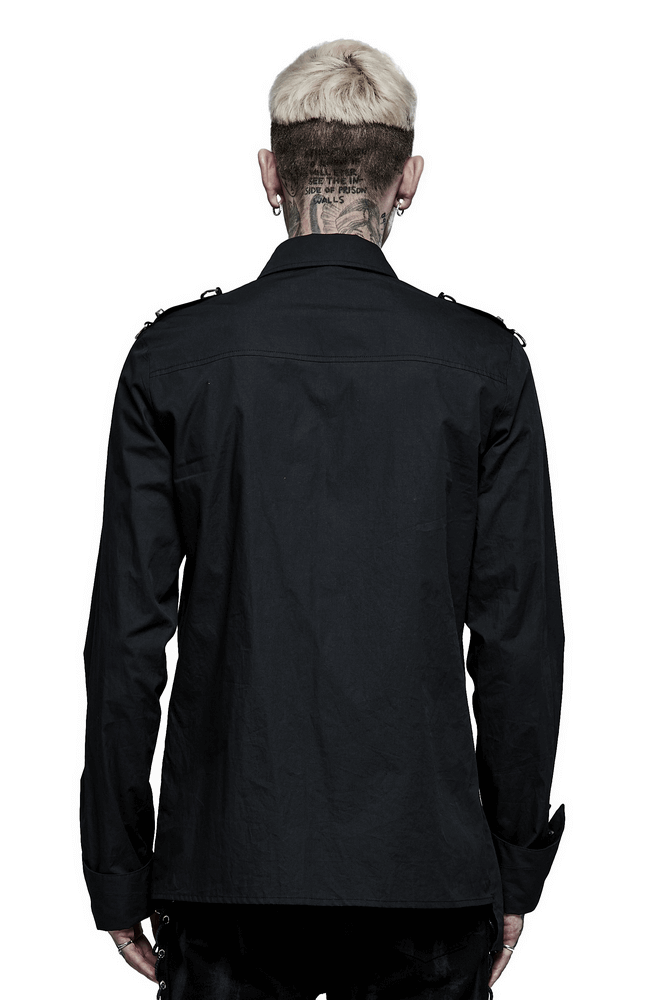 Gothic Punk Asymmetric Panel Hardware Shirt