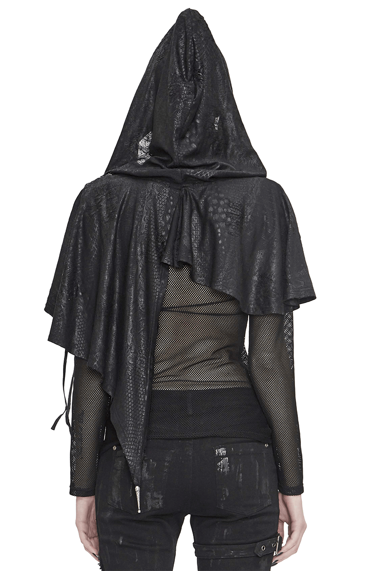 Gothic Punk Asymmetrical Hooded Cape / Women's Black Short Cape With Lace-up - HARD'N'HEAVY